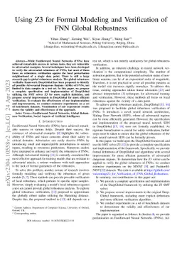 Using Z3 for Formal Modeling and Verification of FNN Global Robustness