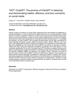 "HOT" ChatGPT: The promise of ChatGPT in detecting and discriminating
  hateful, offensive, and toxic comments on social media