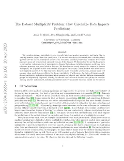 The Dataset Multiplicity Problem: How Unreliable Data Impacts
  Predictions