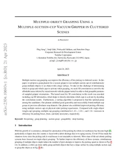 Multiple-object Grasping Using a Multiple-suction-cup Vacuum Gripper in
  Cluttered Scenes