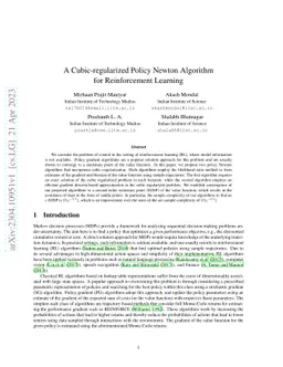 A Cubic-regularized Policy Newton Algorithm for Reinforcement Learning