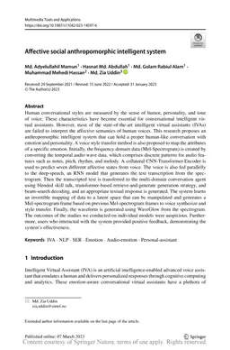 Affective social anthropomorphic intelligent system