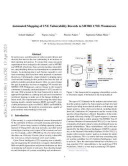 Automated Mapping of CVE Vulnerability Records to MITRE CWE Weaknesses