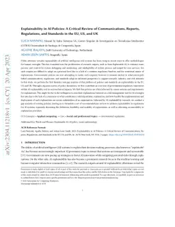 Explainability in AI Policies: A Critical Review of Communications,
  Reports, Regulations, and Standards in the EU, US, and UK