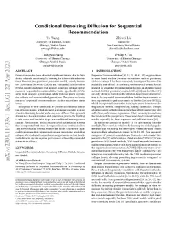Conditional Denoising Diffusion for Sequential Recommendation