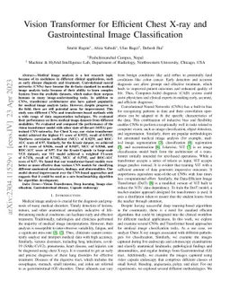 Vision Transformer for Efficient Chest X-ray and Gastrointestinal Image
  Classification