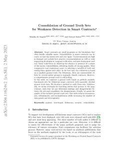 Consolidation of Ground Truth Sets for Weakness Detection in Smart
  Contracts
