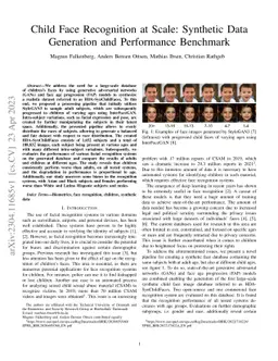 Child Face Recognition at Scale: Synthetic Data Generation and
  Performance Benchmark