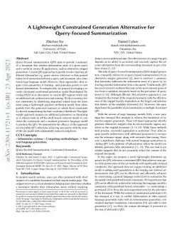 A Lightweight Constrained Generation Alternative for Query-focused
  Summarization