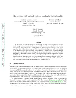 Robust and differentially private stochastic linear bandits