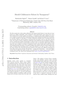 Should Collaborative Robots be Transparent?