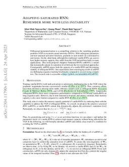 Adaptive-saturated RNN: Remember more with less instability