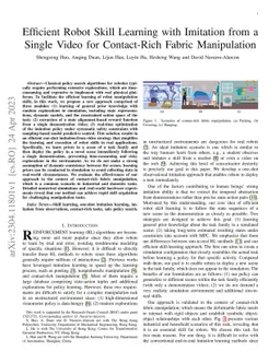 Efficient Robot Skill Learning with Imitation from a Single Video for
  Contact-Rich Fabric Manipulation