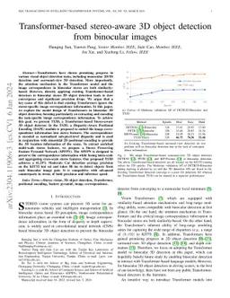 Transformer-based stereo-aware 3D object detection from binocular images