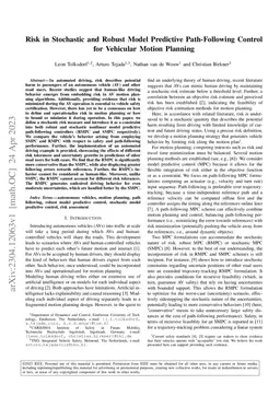 Risk in Stochastic and Robust Model Predictive Path-Following Control for Vehicular Motion Planning