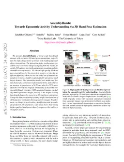 AssemblyHands: Towards Egocentric Activity Understanding via 3D Hand
  Pose Estimation