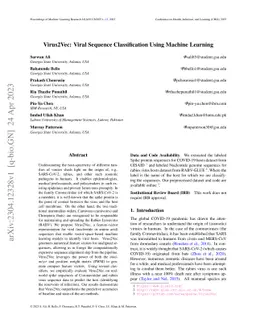 Virus2Vec: Viral Sequence Classification Using Machine Learning