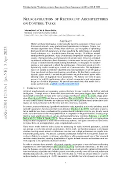 Neuroevolution of Recurrent Architectures on Control Tasks