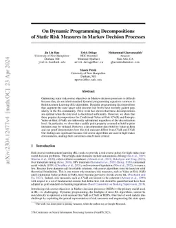 On Dynamic Programming Decompositions of Static Risk Measures in Markov
  Decision Processes
