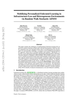 Mobilizing Personalized Federated Learning in Infrastructure-Less and
  Heterogeneous Environments via Random Walk Stochastic ADMM