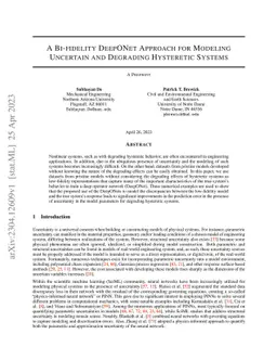 A Bi-fidelity DeepONet Approach for Modeling Uncertain and Degrading
  Hysteretic Systems