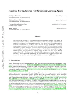 Proximal Curriculum for Reinforcement Learning Agents