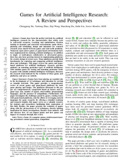 Games for Artificial Intelligence Research: A Review and Perspectives