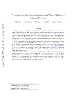 The Closeness of In-Context Learning and Weight Shifting for Softmax
  Regression