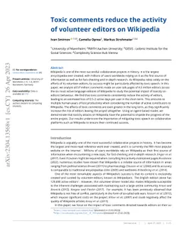 Toxic comments reduce the activity of volunteer editors on Wikipedia