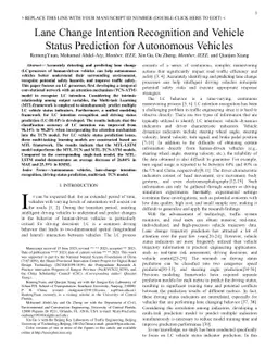 Lane Change Intention Recognition and Vehicle Status Prediction for
  Autonomous Vehicles