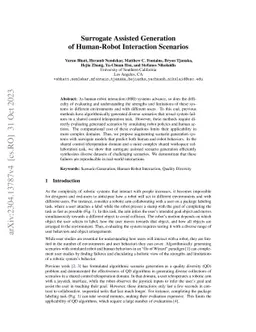 Surrogate Assisted Generation of Human-Robot Interaction Scenarios
