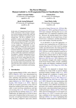 The Parrot Dilemma: Human-Labeled vs. LLM-augmented Data in
  Classification Tasks