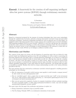 Ensoul: A framework for the creation of self organizing intelligent
  ultra low power systems (SOULS) through evolutionary enerstatic networks