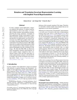 Rotation and Translation Invariant Representation Learning with Implicit
  Neural Representations