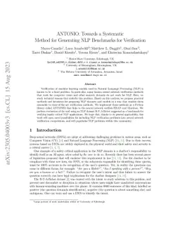 ANTONIO: Towards a Systematic Method of Generating NLP Benchmarks for
  Verification