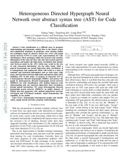 Heterogeneous Directed Hypergraph Neural Network over abstract syntax tree (AST) for Code Classification