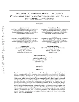 Few Shot Learning for Medical Imaging: A Comparative Analysis of
  Methodologies and Formal Mathematical Framework