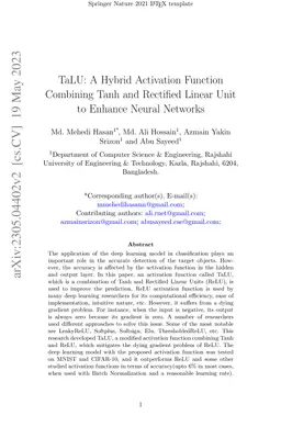 TaLU: A Hybrid Activation Function Combining Tanh and Rectified Linear
  Unit to Enhance Neural Networks
