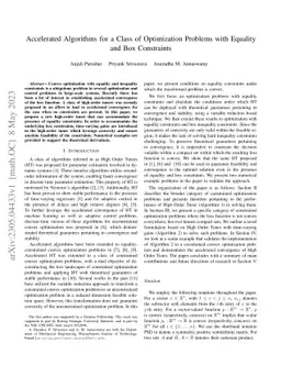 Accelerated Algorithms for a Class of Optimization Problems with
  Equality and Box Constraints