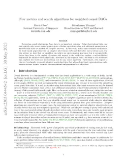 New metrics and search algorithms for weighted causal DAGs