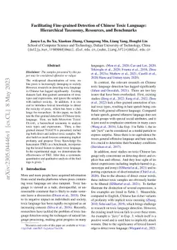 Facilitating Fine-grained Detection of Chinese Toxic Language:
  Hierarchical Taxonomy, Resources, and Benchmarks