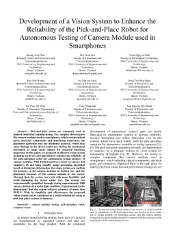 Development of a Vision System to Enhance the Reliability of the
  Pick-and-Place Robot for Autonomous Testing of Camera Module used in
  Smartphones