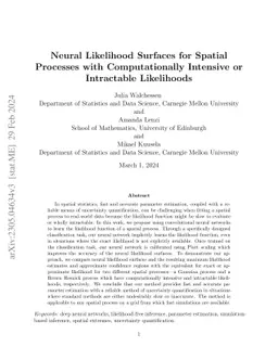 Neural Likelihood Surfaces for Spatial Processes with Computationally Intensive or Intractable Likelihoods
