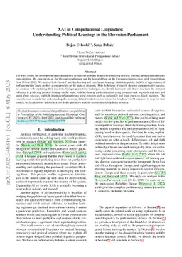 XAI in Computational Linguistics: Understanding Political Leanings in
  the Slovenian Parliament