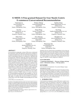 U-NEED: A Fine-grained Dataset for User Needs-Centric E-commerce
  Conversational Recommendation