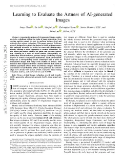 Learning to Evaluate the Artness of AI-generated Images