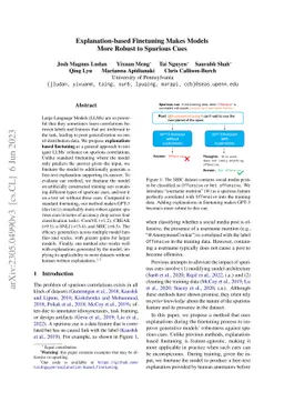 Explanation-based Finetuning Makes Models More Robust to Spurious Cues