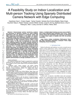 A Feasibility Study on Indoor Localization and Multi-person Tracking
  Using Sparsely Distributed Camera Network with Edge Computing