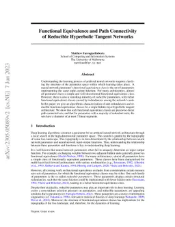 Functional Equivalence and Path Connectivity of Reducible Hyperbolic
  Tangent Networks