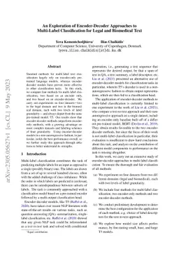 An Exploration of Encoder-Decoder Approaches to Multi-Label
  Classification for Legal and Biomedical Text